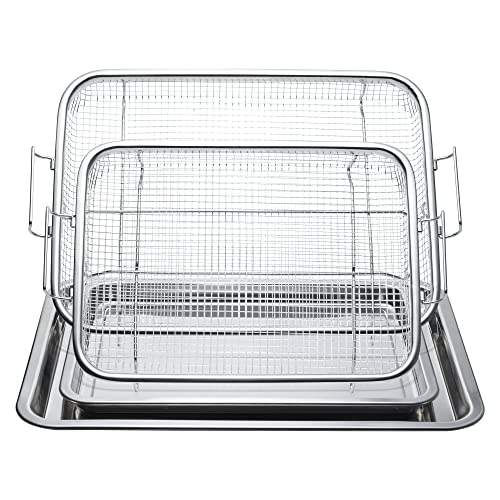 Air Fryer Basket for Oven,Stainless Steel Oven Crisping Basket & Tray Set  12.8 x 9.6 Inch, Oven Air Fryer Basket Rack for Non-Stick & Healthy Cooking