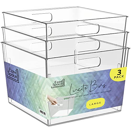 3 Pack Large Clear Plastic Storage Bins for Kitchen, Home, Office, Bathroom
