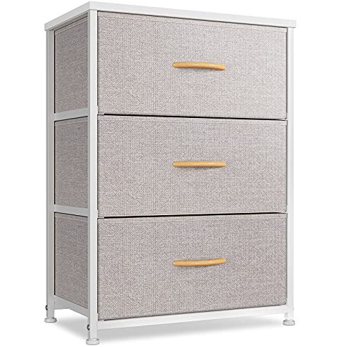 Fabric Dresser Nightstand with 3 Drawers