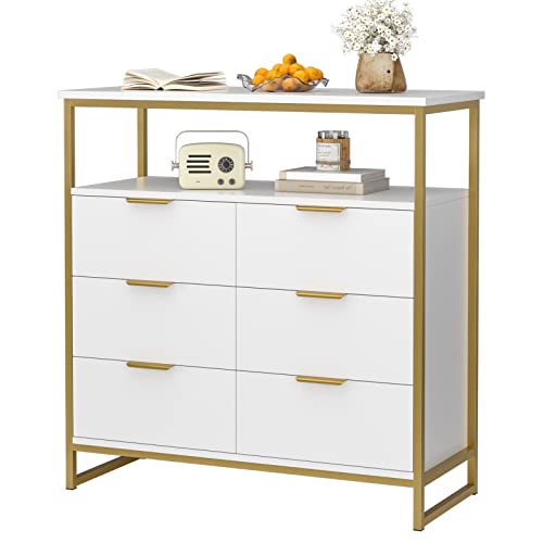 FACBOTALL Modern White Dresser with Shelf