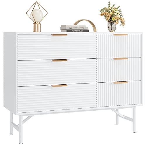 6-Drawer White Dresser with Deep Drawers and Metal Handles