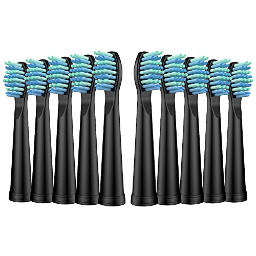 Fairywill Electric Toothbrush Replacement Heads, 10 Pack, Black