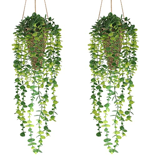 Fake Hanging Plant with Woven Basket