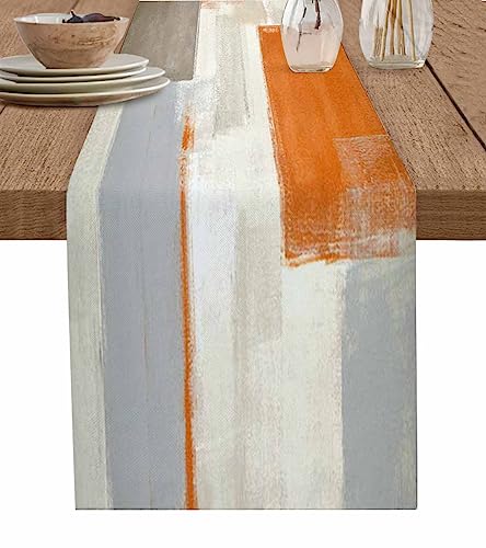 70 Inch Fall Orange Abstract Art Table Runner - Farmhouse Decor