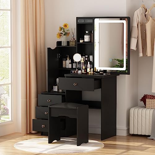 FAMAPY Vanity Mirror with Lights Desk and Chair