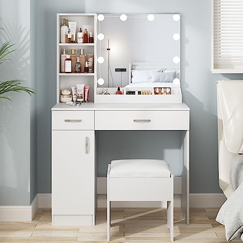 Fameill Vanity Desk with Mirror and Lights