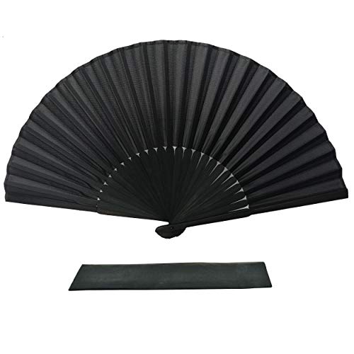 FANSOF.FANS Black Silk Hand Fan with Pouch