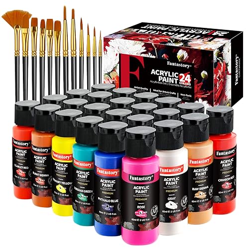  Caliart Acrylic Paint Set With 12 Brushes, 24 Colors