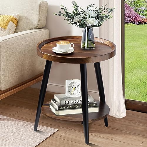  AOJEZOR Round End Table Ideal for Any Room, Metal Structure Side  Tables Great For Living Room, Bedroom, Indoor, Outdoor, Matte Gray Tray  with 3 Gold Legs Accent : Home & Kitchen