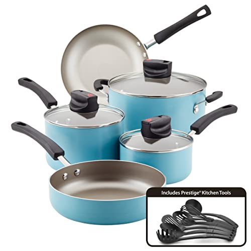 Farberware Smart Control Nonstick Cookware Pots and Pans Set, 14 Piece, Aqua