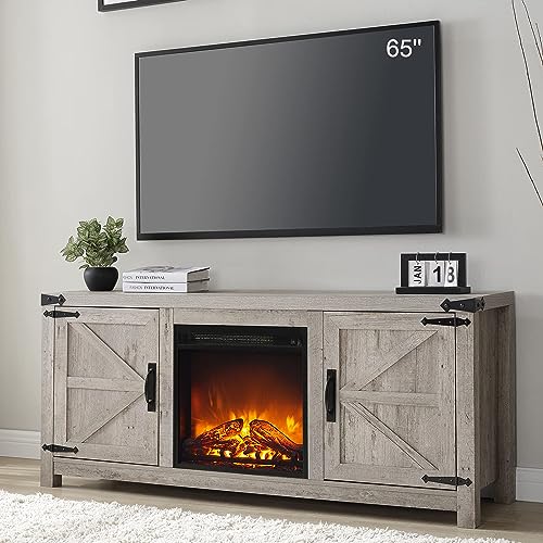 Farmhouse Barn Door Fireplace TV Stand for 65" TV