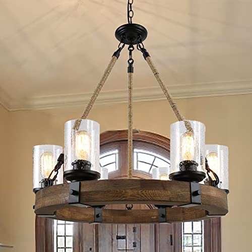 Farmhouse Chandelier with Seeded Glass Shades