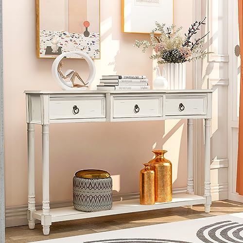 Farmhouse Console Sofa Table with Storage Drawers
