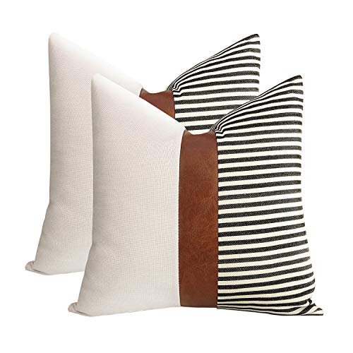 Farmhouse Decor Stripe Patchwork Linen Throw Pillow Covers