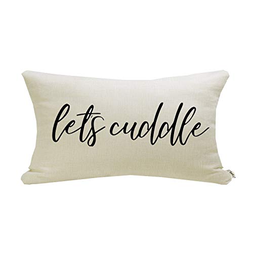Farmhouse Pillow Covers with Let’s Cuddle Quote 12" x 20" Farmhouse Rustic Décor Lumbar Pillow Covers with Saying Housewarming Gifts Family Room Décor