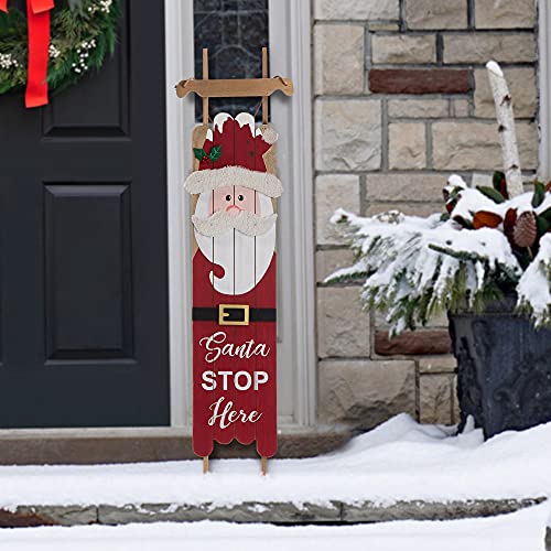 Farmhouse Sleigh Santa Porch Sign Christmas Wall Hanging Sign Primitive Porch Sign for Christmas Festivals, 42”H