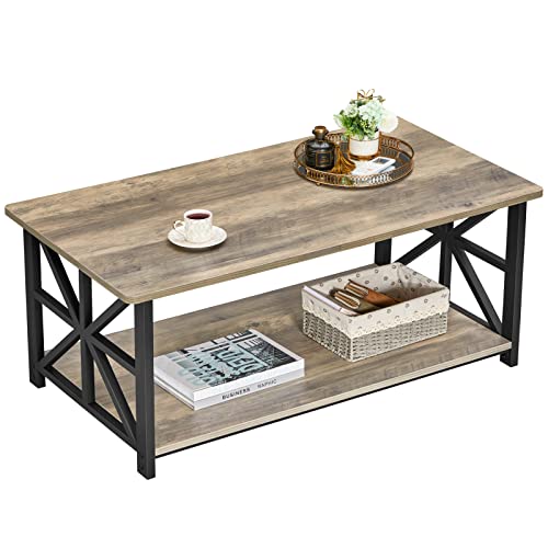 Farmhouse Style Coffee Table with Storage Shelf