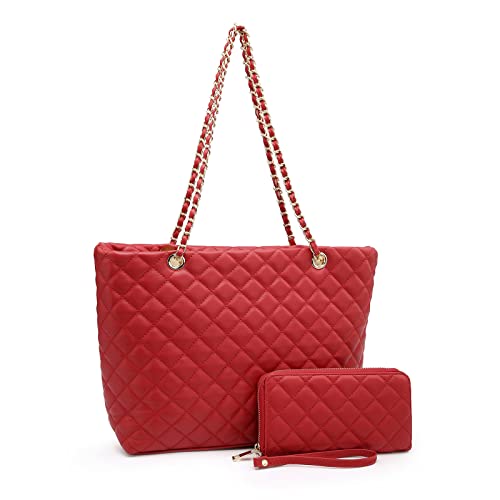 Fashionable Quilted Tote Purse and Handbags Set for Women
