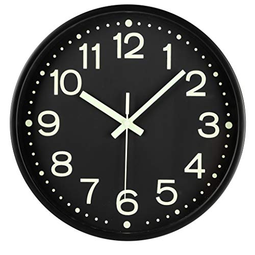 Fasmov 12 Inches Modern Night Light Wall Clock, Black