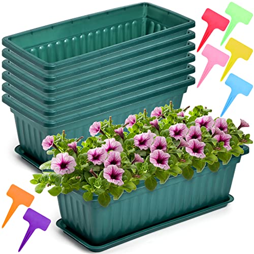 Fasmov 7 Pack 17 Inches Flower Window Box Plastic Vegetable Planters