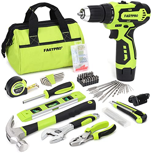 FASTPRO 175-Piece 12V Cordless Drill Set and Home Tool Kit with Storage Bag