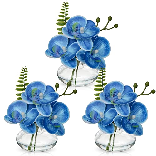 Faux Orchids Arrangement in Clear Glass Vases Set of 3