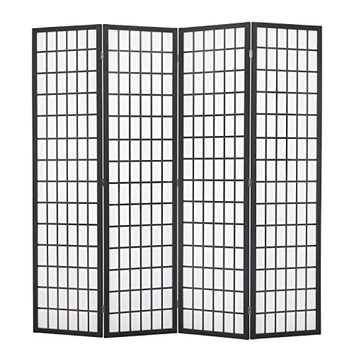 FDW Room Divider 4 Panel Oriental Shoji Screen 6Ft Folding Privacy Divider Wall Divider Portable Freestanding Partition Screen Japanese-Inspired Wood Divider,White