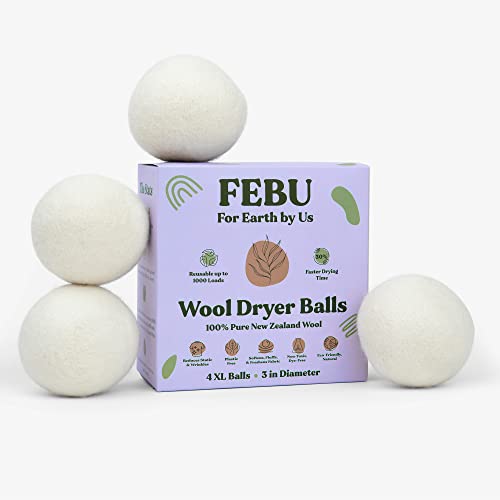 FEBU Wool Dryer Balls - Natural Reusable Fabric Softener