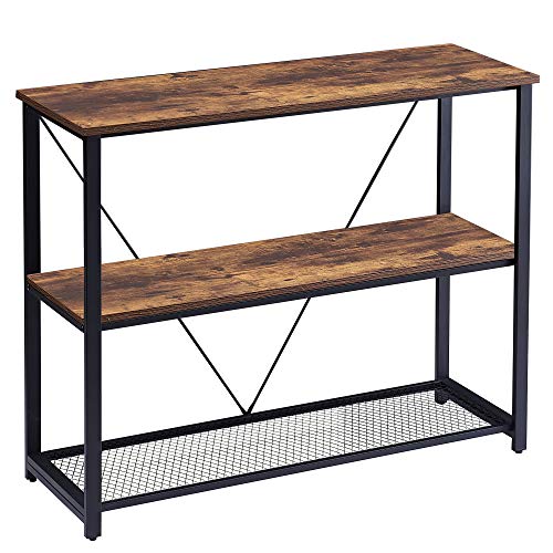 FELLYTN Industrial Console Table with Metal Mesh Shelf