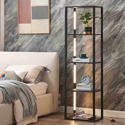 FENLO Fantasy Plus 66 Luxury Glass Display Shelf with Dimmable LED Floor  Lamps, Sturdy Curio Cabinet with Bookcase Display Shelves for Bedroom, Open  Bookshelf, Black : : Home