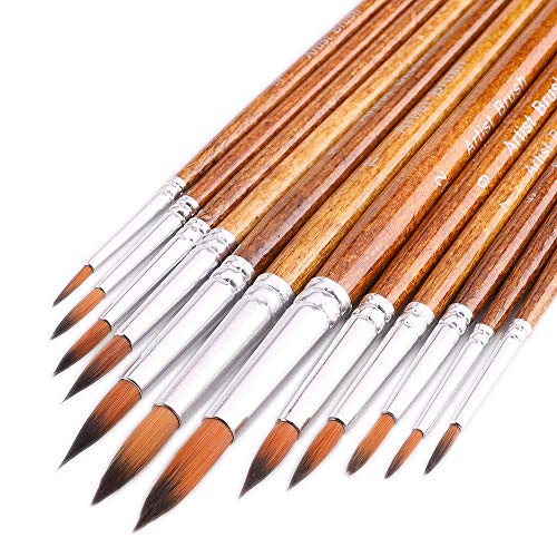 ARTEGRIA Watercolor Brush Set - 10 Professional Watercolor Paint Brushes  for Artists - Soft Synthetic Squirrel Hair, Short Handles: Pointed Rounds,  Flats, Dagger, Oval Wash for Water Color, Gouache