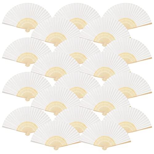 FEPITO 20 Pieces White Handheld Paper Fan