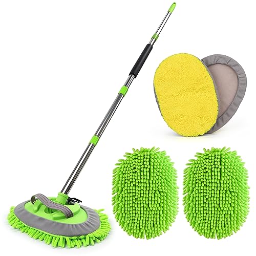Car Washing Mop Telescopic Long Handle Car Cleaning Brushes Mop Adjustable  Window Glass Cleaning Brush for Car RV Truck Washing