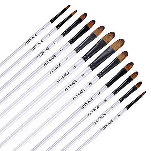 Oil Acrylic Paint Brushes Set. 100% Natural Chungking Hog Hair Bristle in Portable Organizer Plastic Container. 6pc Filbert Flat and Round