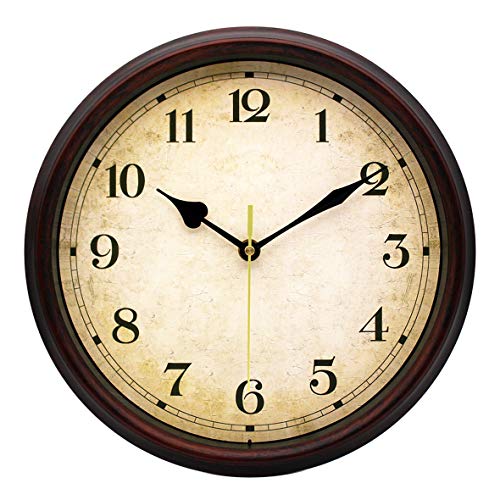 Filly Wink Retro Wall Clock Non Ticking 10 inch Farmhouse Style Classic Silent Quartz Battery Operated Clocks Decorative Home Living Room Bedroom Office School(Vintage Rust)
