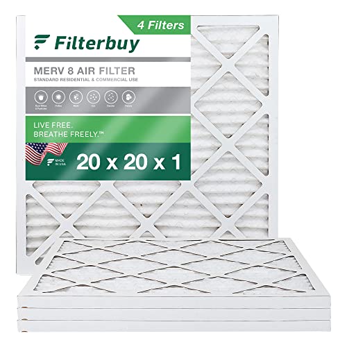 Filterbuy 20x20x1 Air Filter MERV 8 Dust Defense (4-Pack)