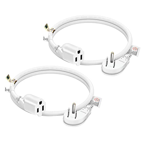 FIRMERST 1875W 15A Extension Cord 2 Feet 14/3 Flat Plug White, Pack of 2