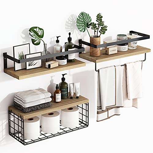 Fixwal Floating Shelves with Basket and Towel Bar