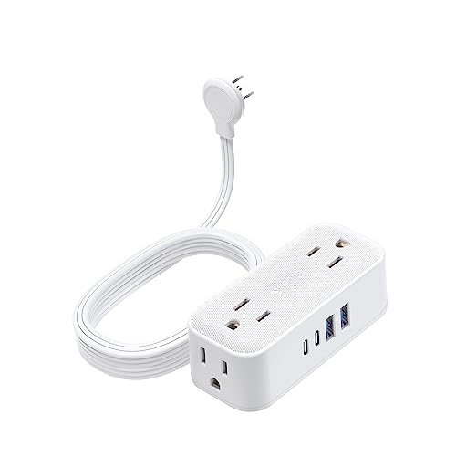 Flat Extension Cord 10 ft, TROND Flat Plug Power Strip with 4 Widely Outlets 4 USB Ports (2 USB C), Wall Mount, Desk USB Charging Station for Home Office Dorm Room Travel Essentials, White