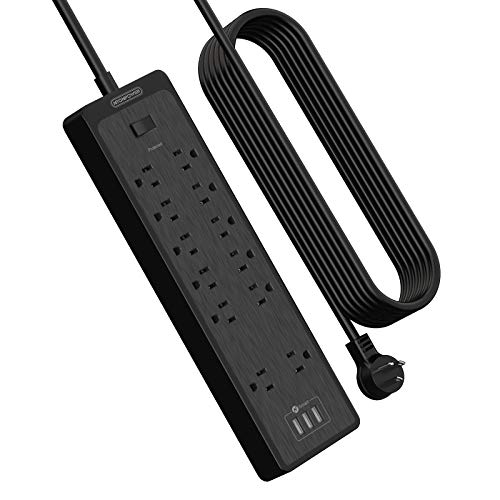 25 Ft NTONPOWER Surge Protector Power Strip 12 Outlets 3 USB Black