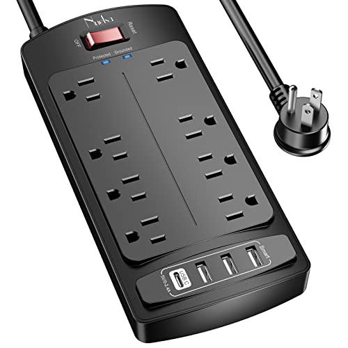 Flat Plug Extension Cord with 8 Outlets and 4 USB Ports