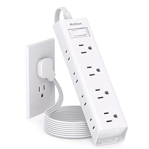 Addtam Flat Plug Power Strip with 12 AC Outlets, 5Ft Cord, Surge Protector