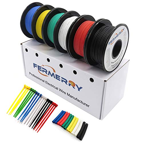 20AWG Silicone Tinned Copper Electronic Hook Up Wire - 6 Colors 10Ft Each