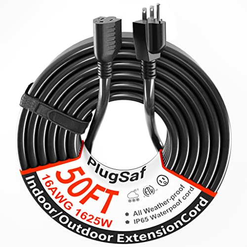 Flexible and Waterproof Black Outdoor Extension Cord - 50 ft