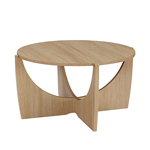 Floating Marble-Top Round Coffee Table, Coastal Oak