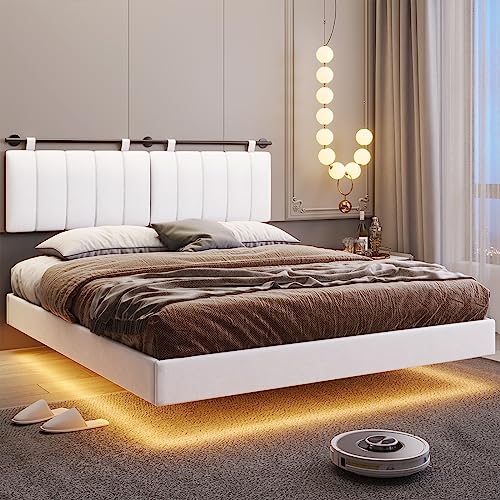 Floating Queen Bed Frame with Led Lights