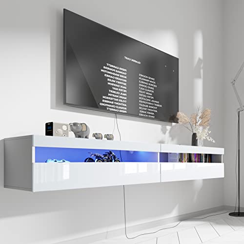 Floating TV Stand with Led Lights & Power Outlet