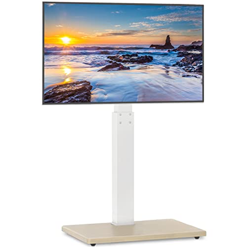 Floor TV Stand for 32-75 Inch Plasma LCD LED OLED Flat Panel or Curved Screen TVs, Universal Corner TV Stand with Swivel Mount, Adjustable Height and Sturdy Wood Base, White