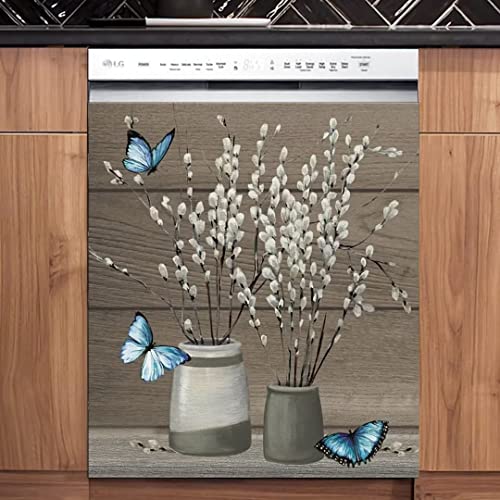 Country Flowers Butterfly Dishwasher Sticker Decal for Home Kitchen