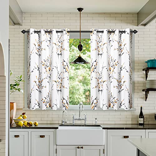 Lace Curtains 45 inch Length -Vintage White Cafe Sheer Curtains Privacy  Heavy Kitchen Window Curtains 2 Panels 52 W x 45 L Inch,White